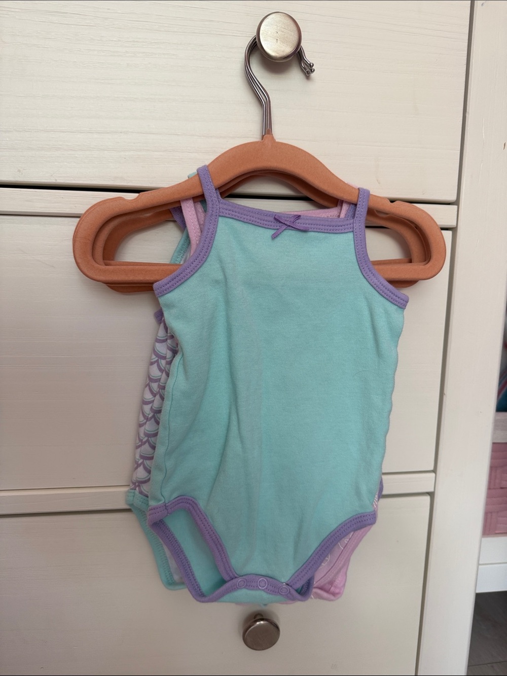 Girls Mermaid Themed Tank One-Piece Bodysuits - Mint, Pink, Lavender, White - Picture 5 of 8